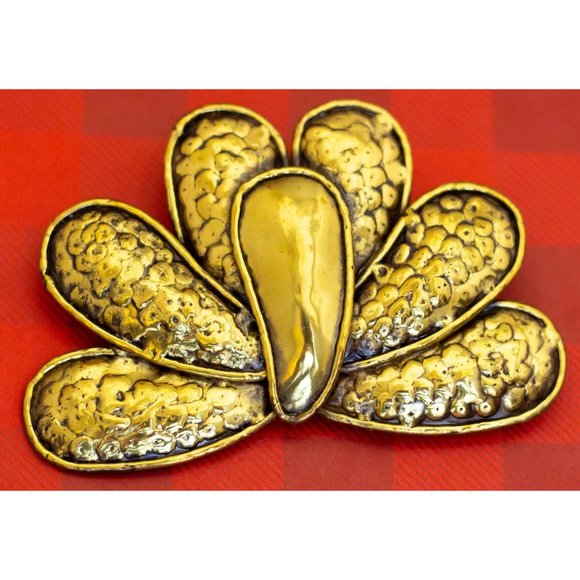 Huge Vintage Floral Gold Tone Brooch Hecho en Mexico - O29 - Picture 2 of 3